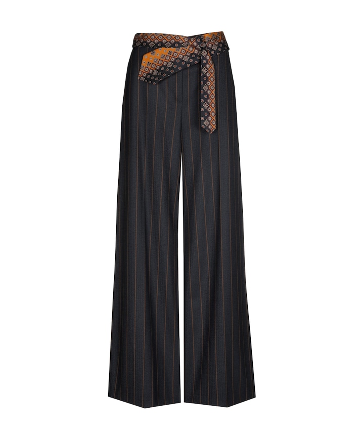 gestreept-ceintuur dames pantalon blauw