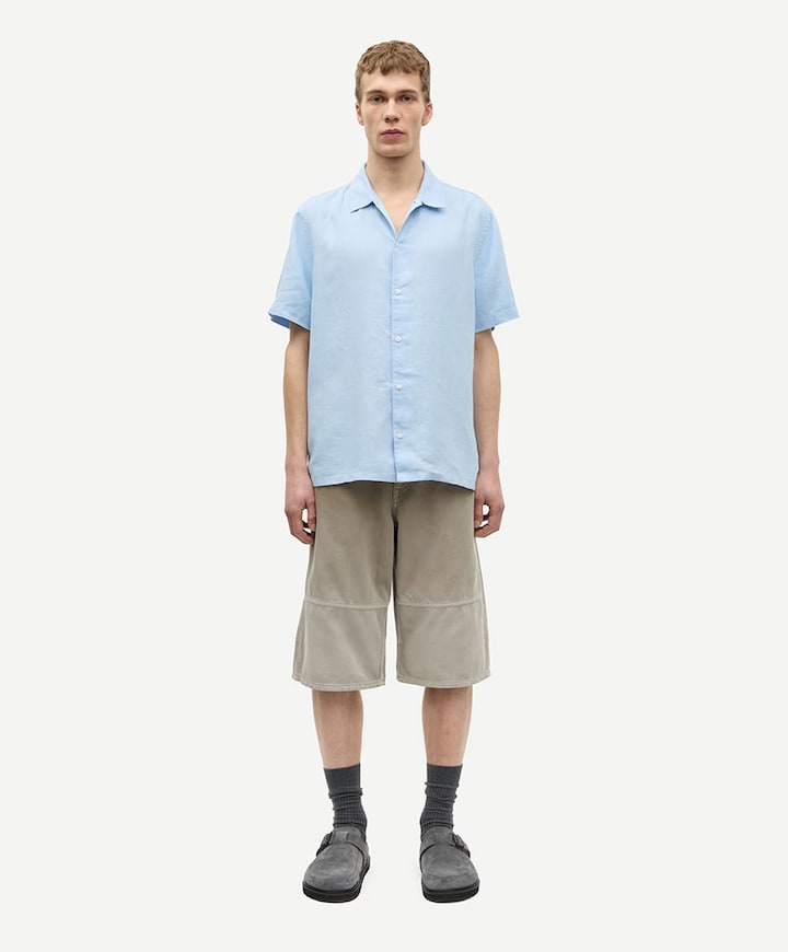 Heren overhemd korte mouw blauw