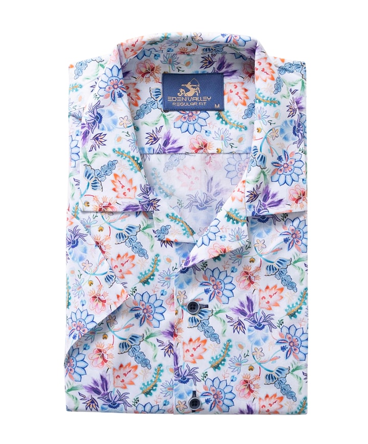 Heren overhemd korte mouw multicolor