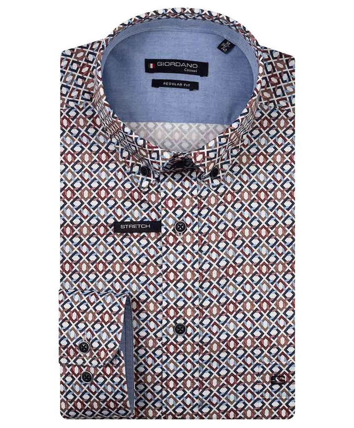 Heren overhemd lange mouw bruin