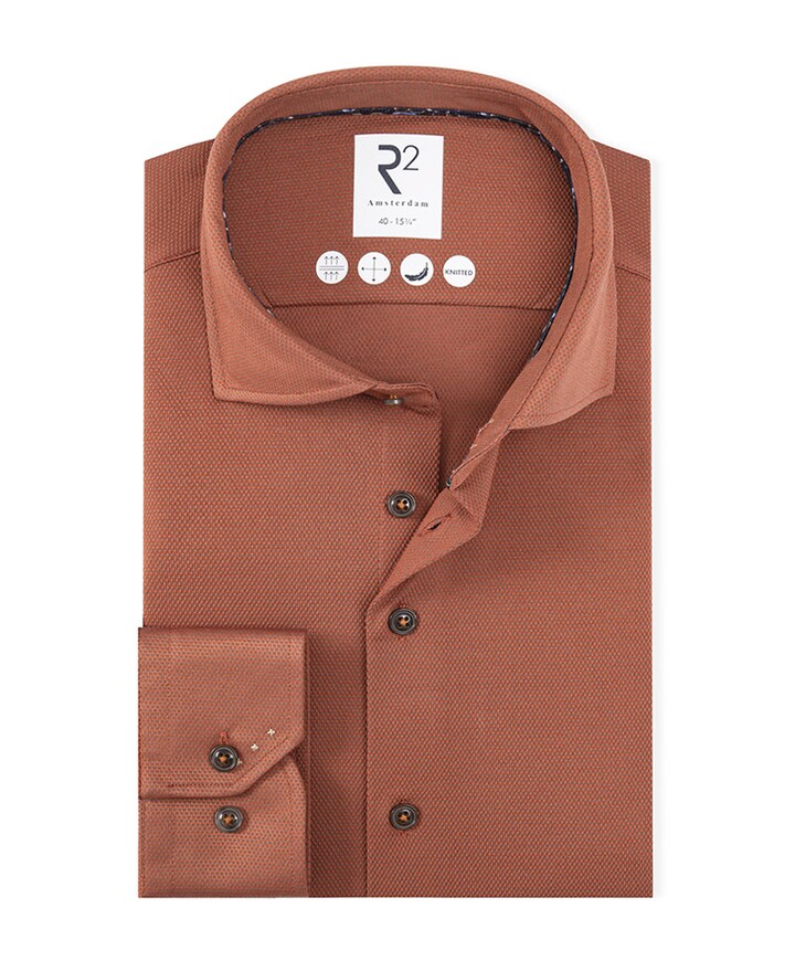 Heren overhemd extra lange mouw brique