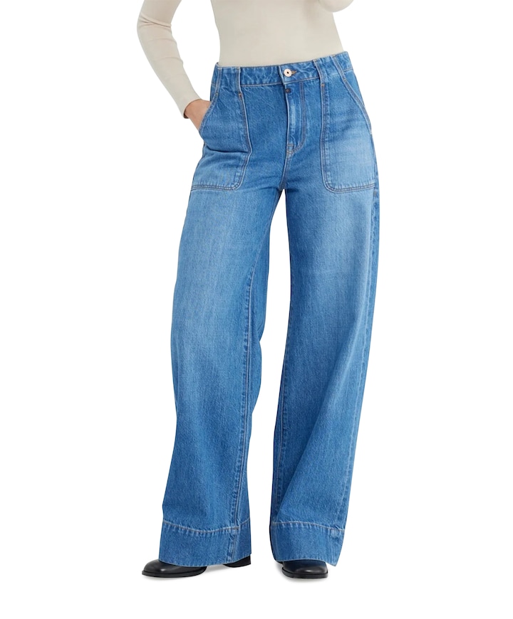 high waist wide leg dames jeans blauw