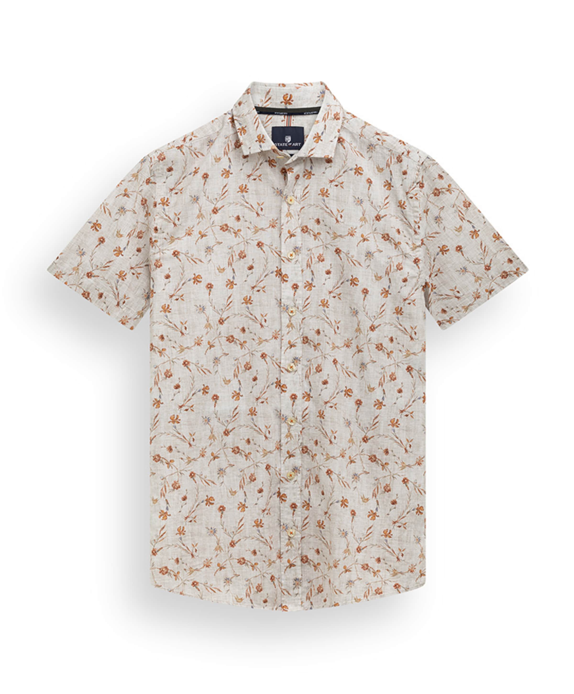 Heren overhemd korte mouw beige