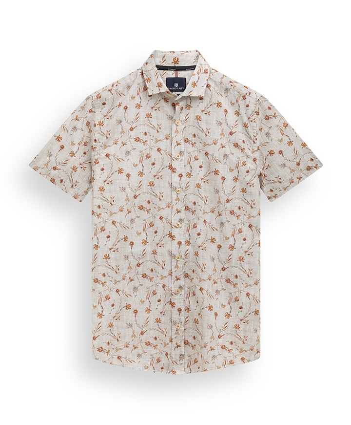 Heren overhemd korte mouw beige