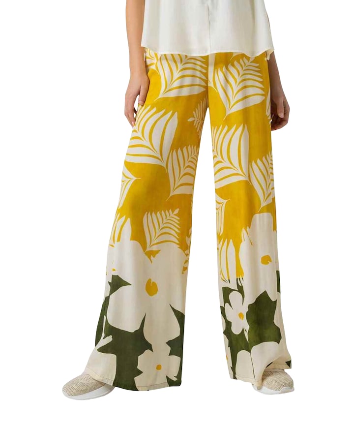 viscose bedrukt elastiek dames broek geel