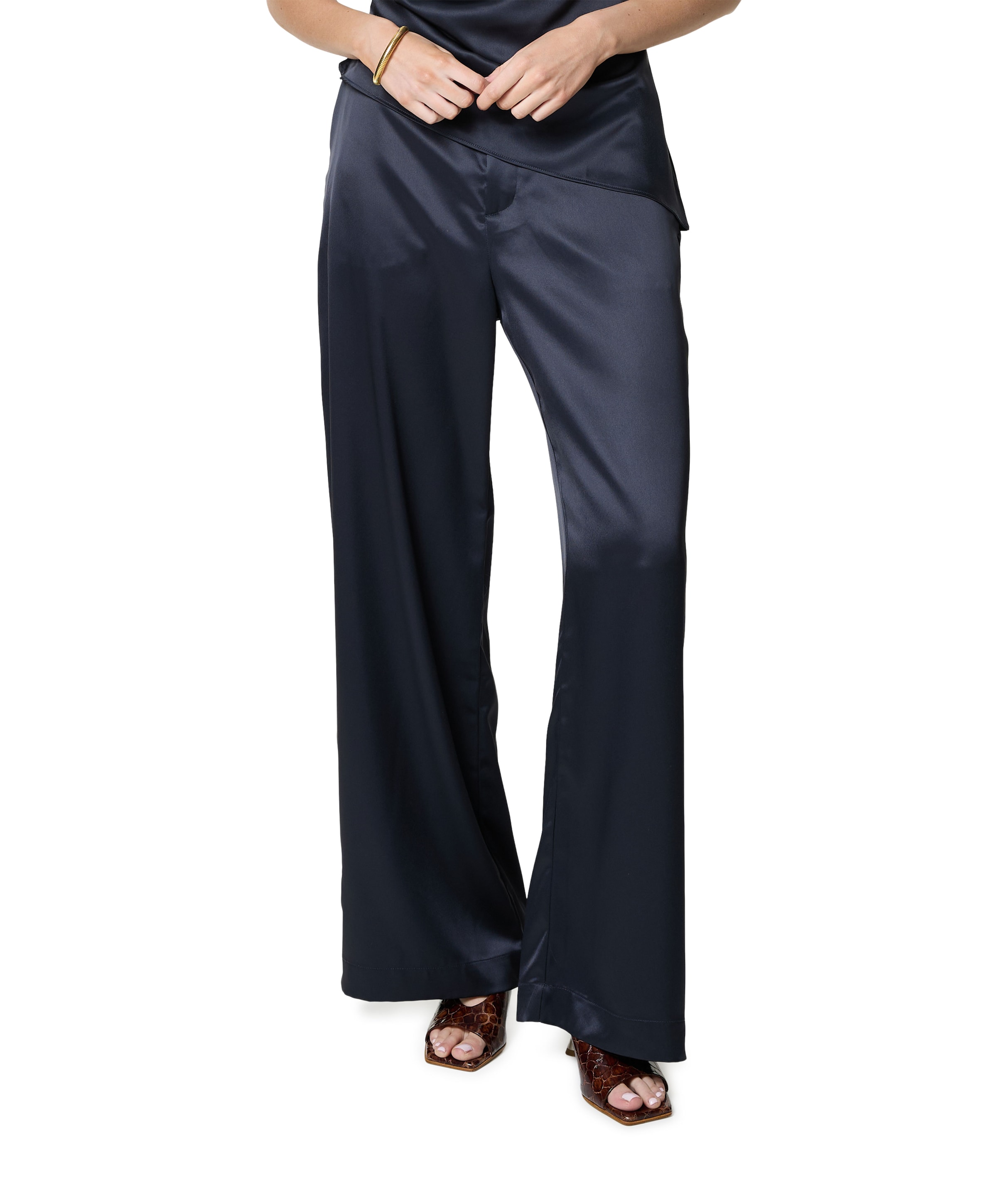 Mila satin dames broek blauw