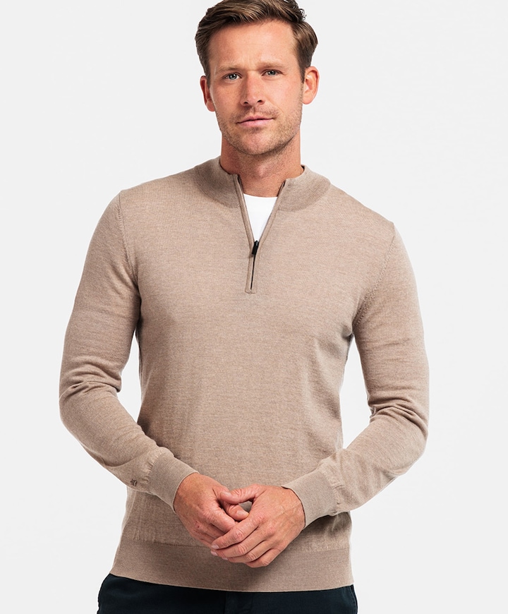 Heren trui met rits beige