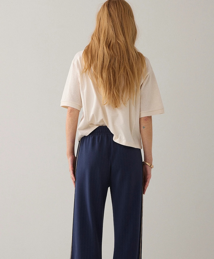 Trouser Pinstripe scuba dames broek blauw