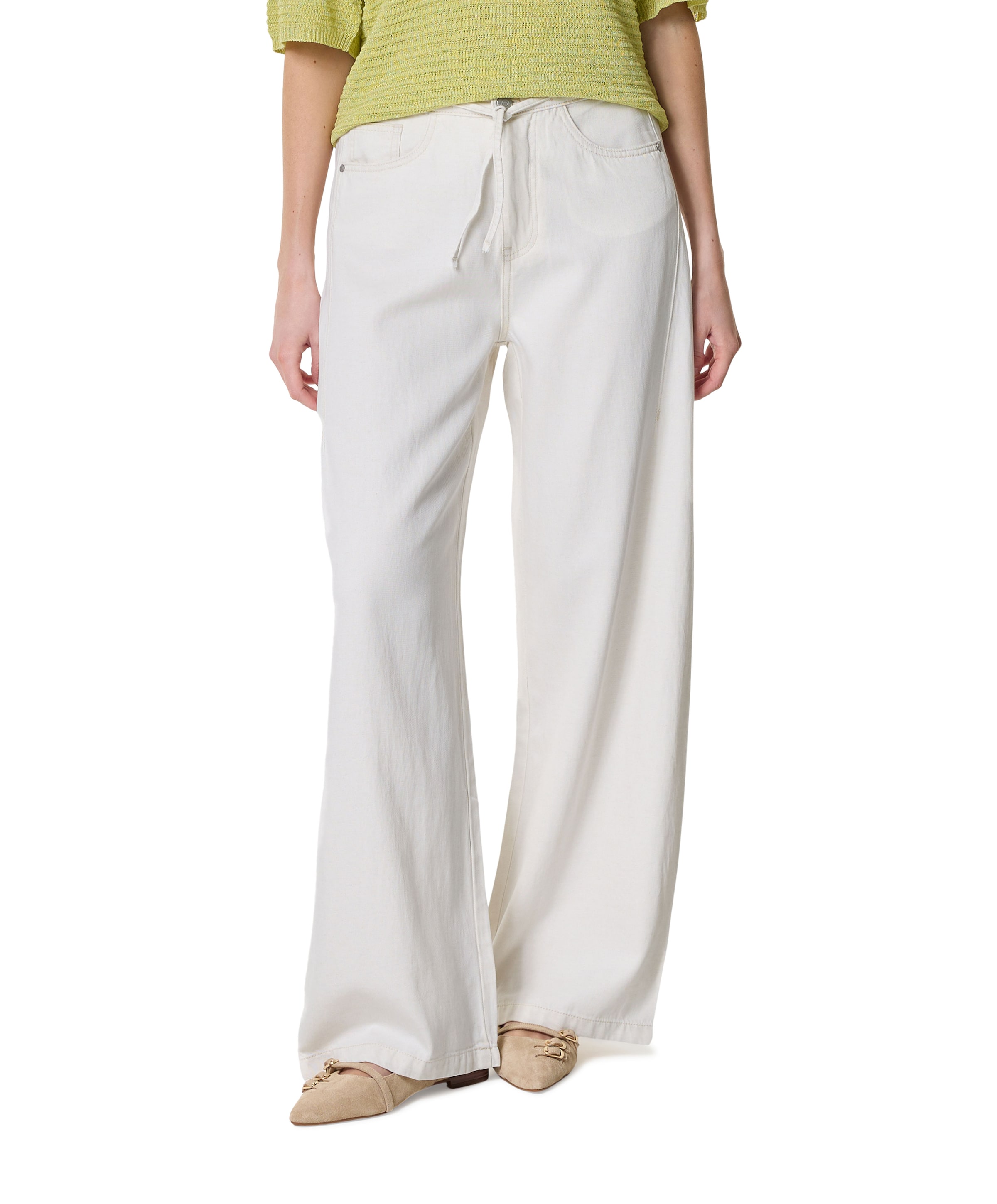 Jeans wide elastic waist co/li dames jeans ecru