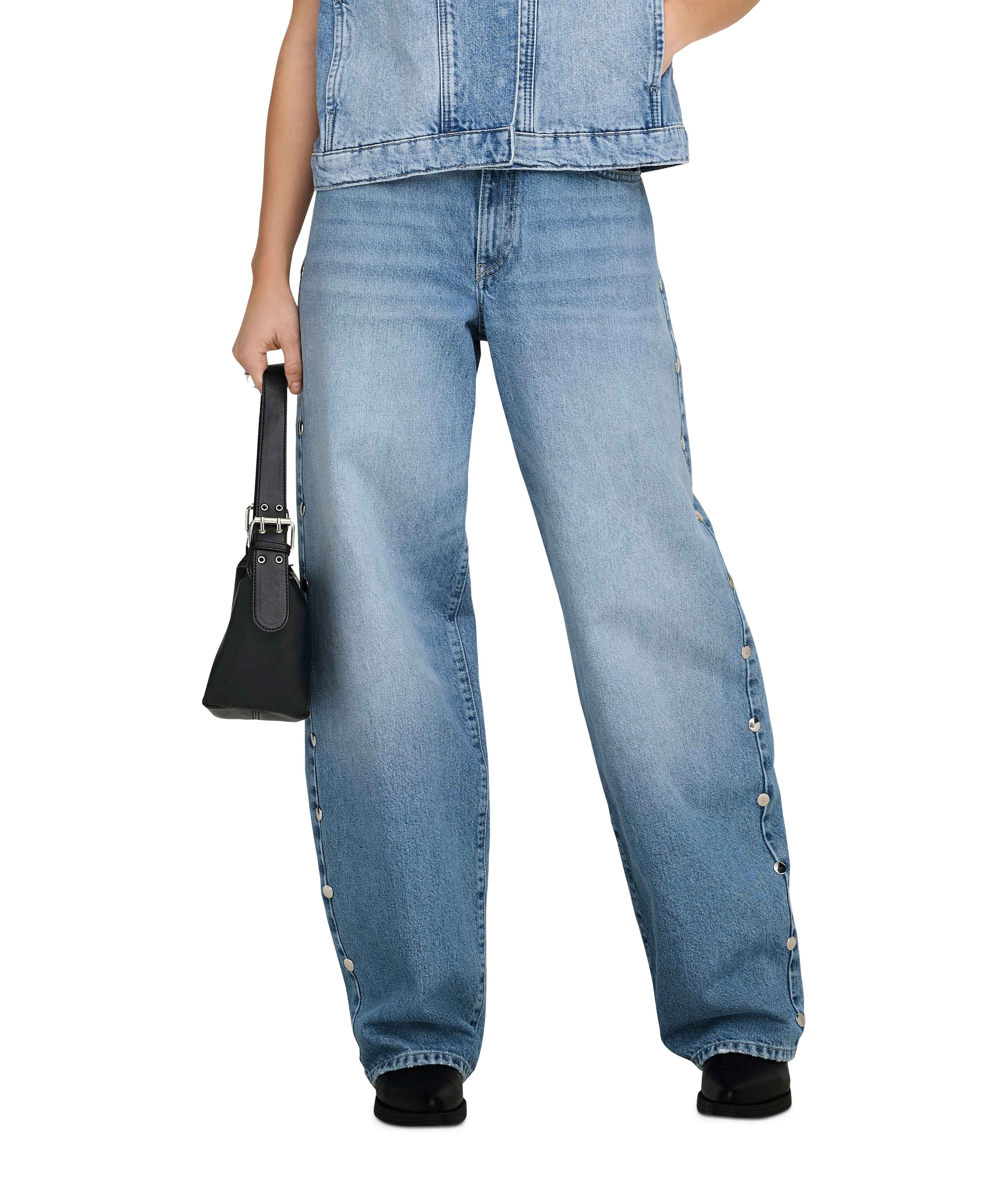 ONLGIANNA MW STR BIG STUD DOT dames jeans blauw