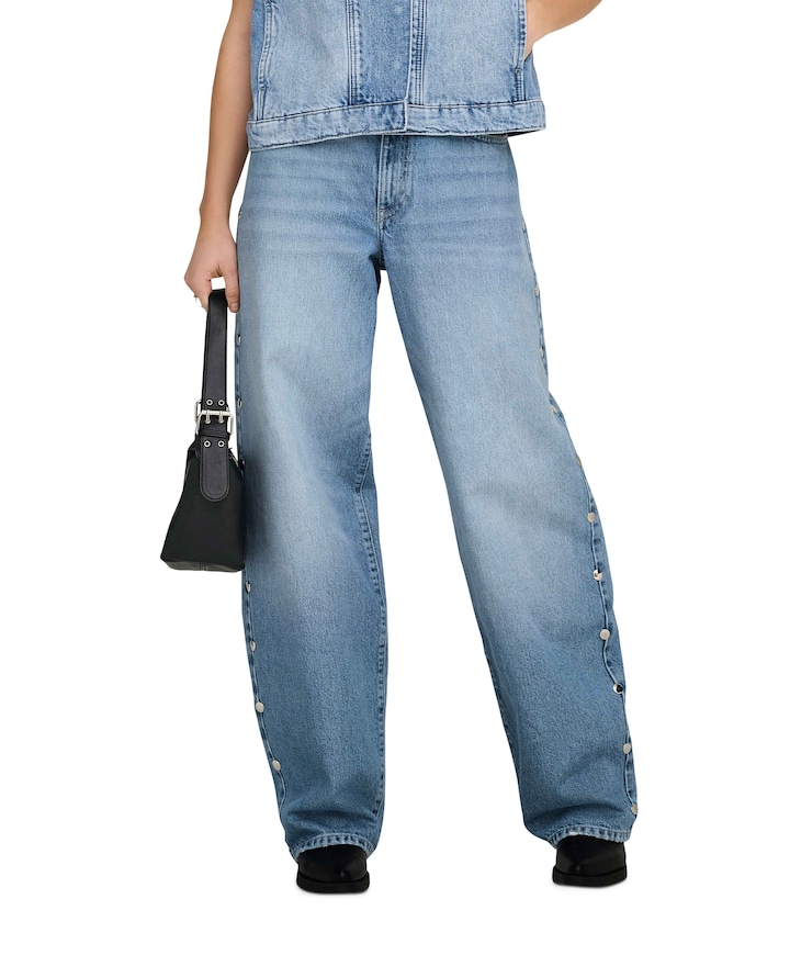 ONLGIANNA MW STR BIG STUD DOT dames jeans blauw