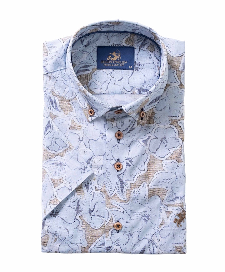 Heren overhemd korte mouw blauw