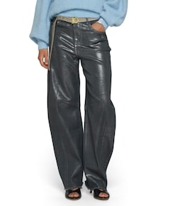 metallic western denim dames broek zilver