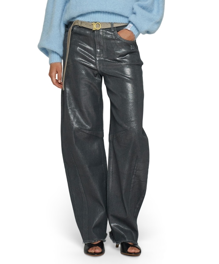 metallic western denim dames broek zilver