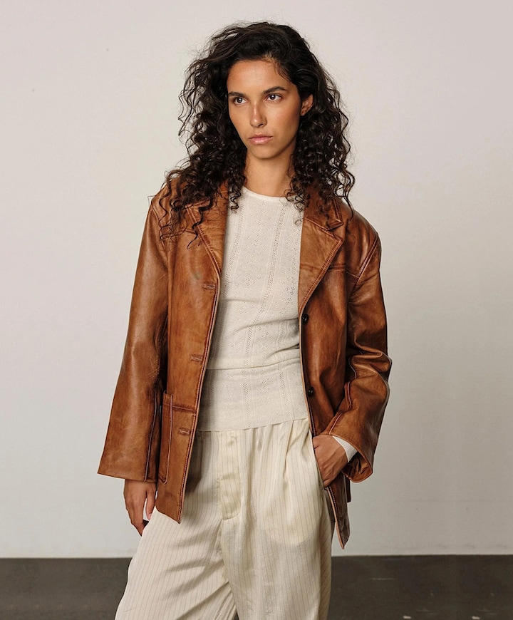 Dames leren jas beige