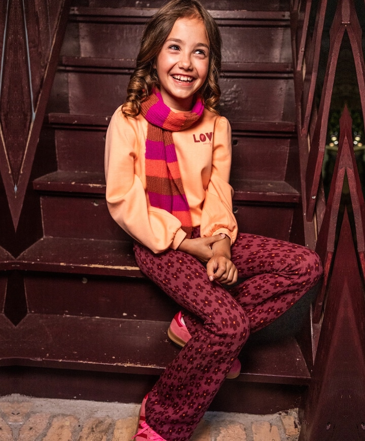 Little jacquard flare meisjes broek paars