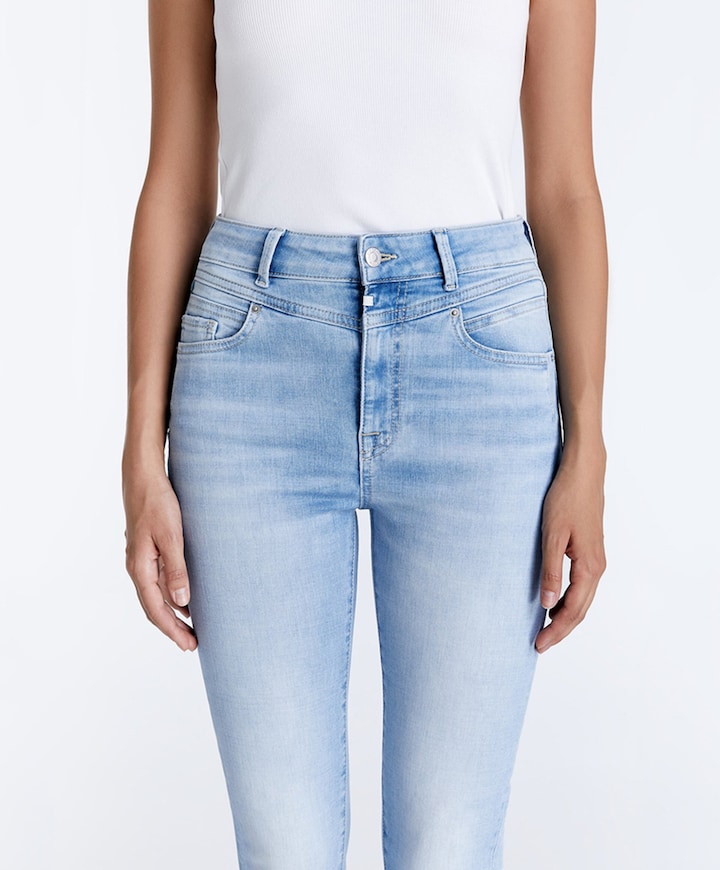 ultra high waist flare dames jeans blauw