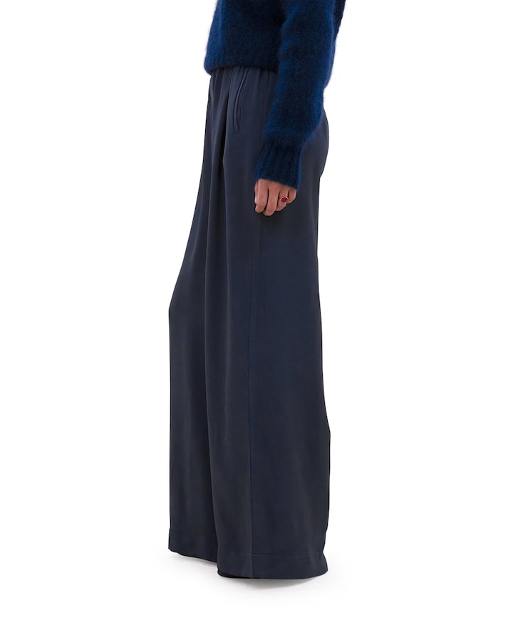 benji satin stripe dames broek blauw