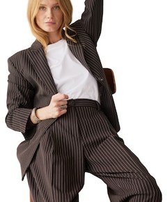 Wide leg Viscose blend stripe dames broek bruin