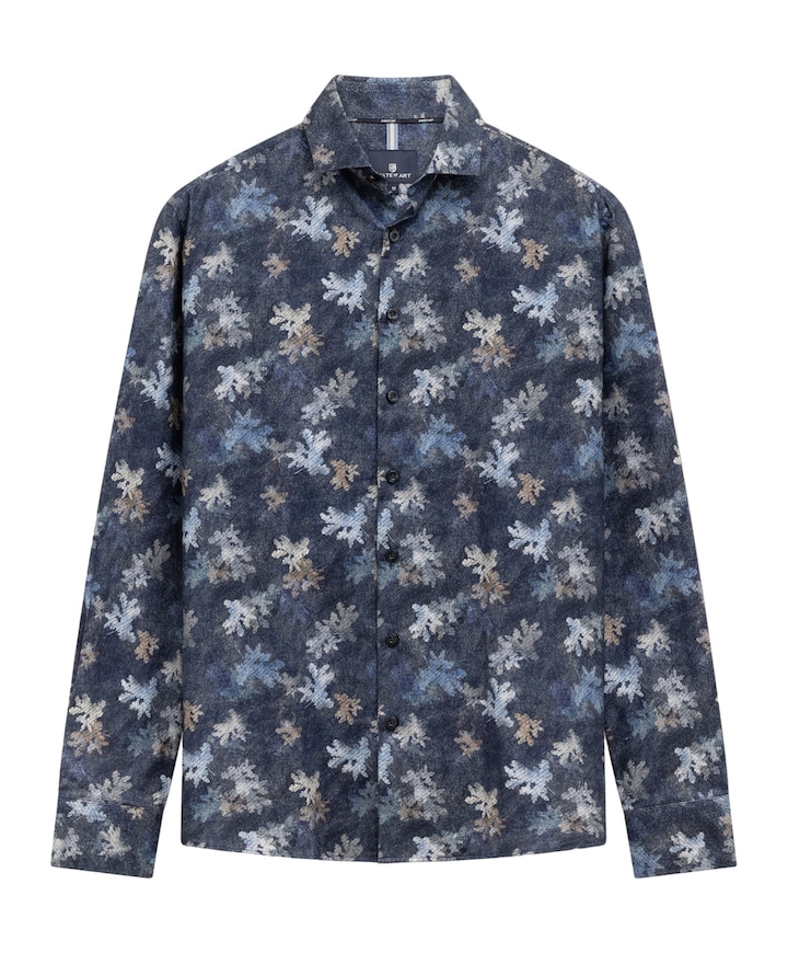 Heren overhemd lange mouw blauw