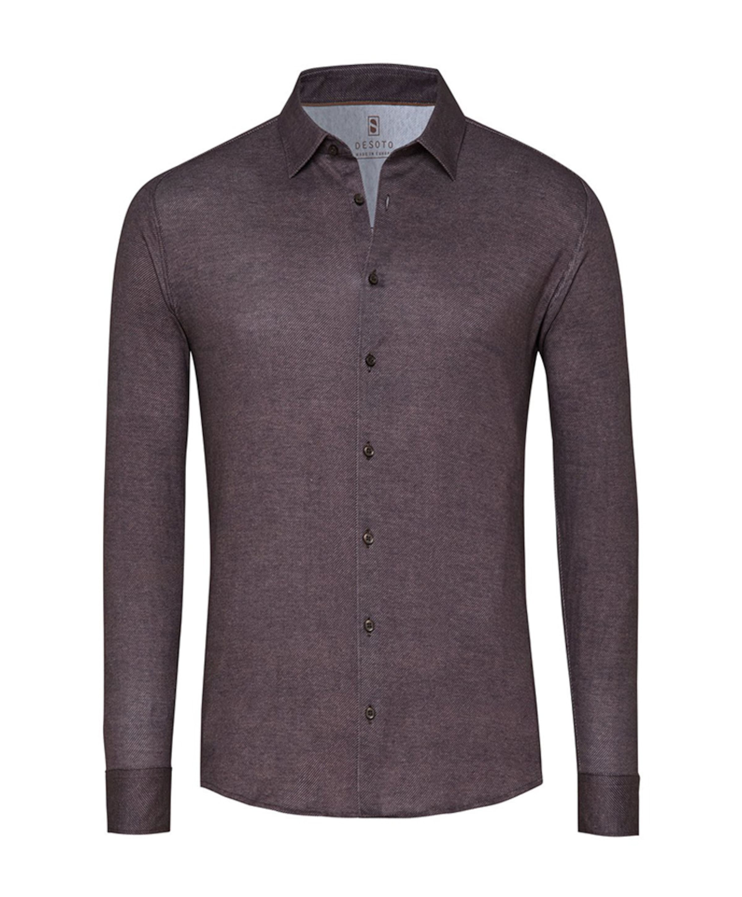 Heren overhemd lange mouw bruin