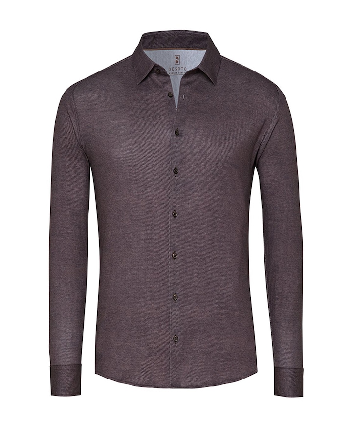 Heren overhemd lange mouw bruin