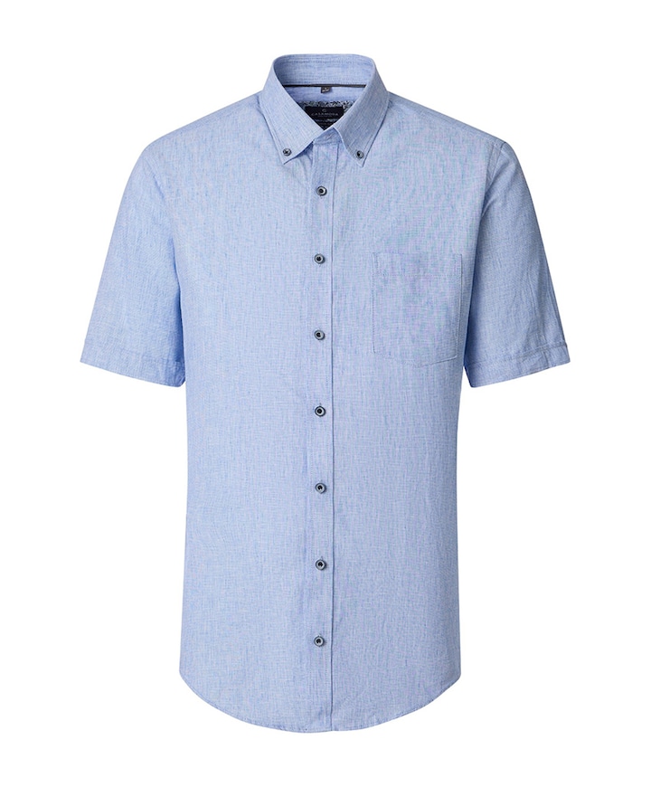 Heren overhemd korte mouw blauw
