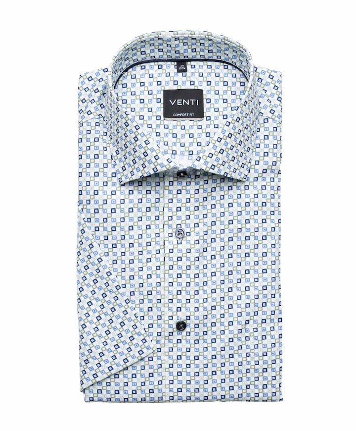 Heren overhemd korte mouw blauw