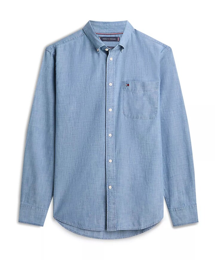 Heren overhemd lange mouw blauw