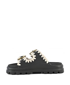 Eva one-piece slide two-buckle dames slippers zwart