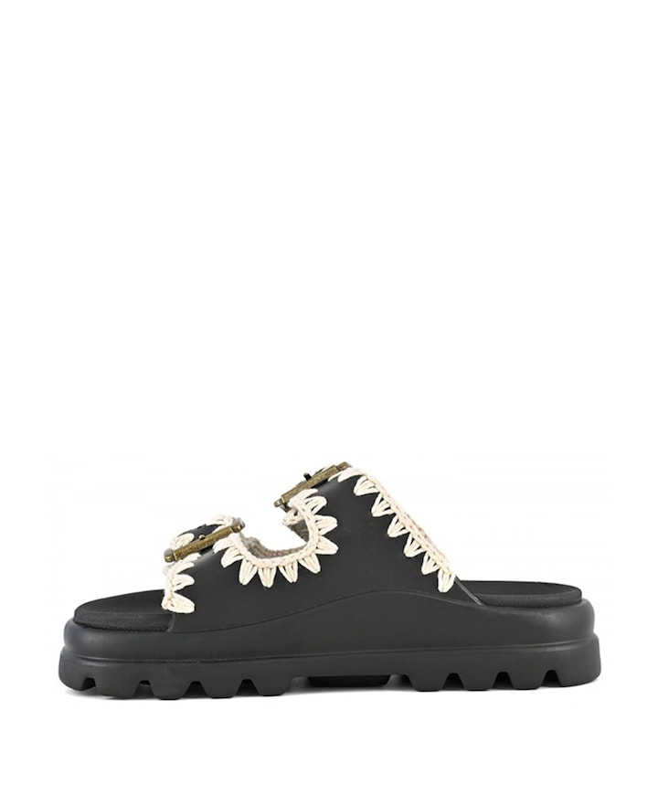 Eva one-piece slide two-buckle dames slippers zwart