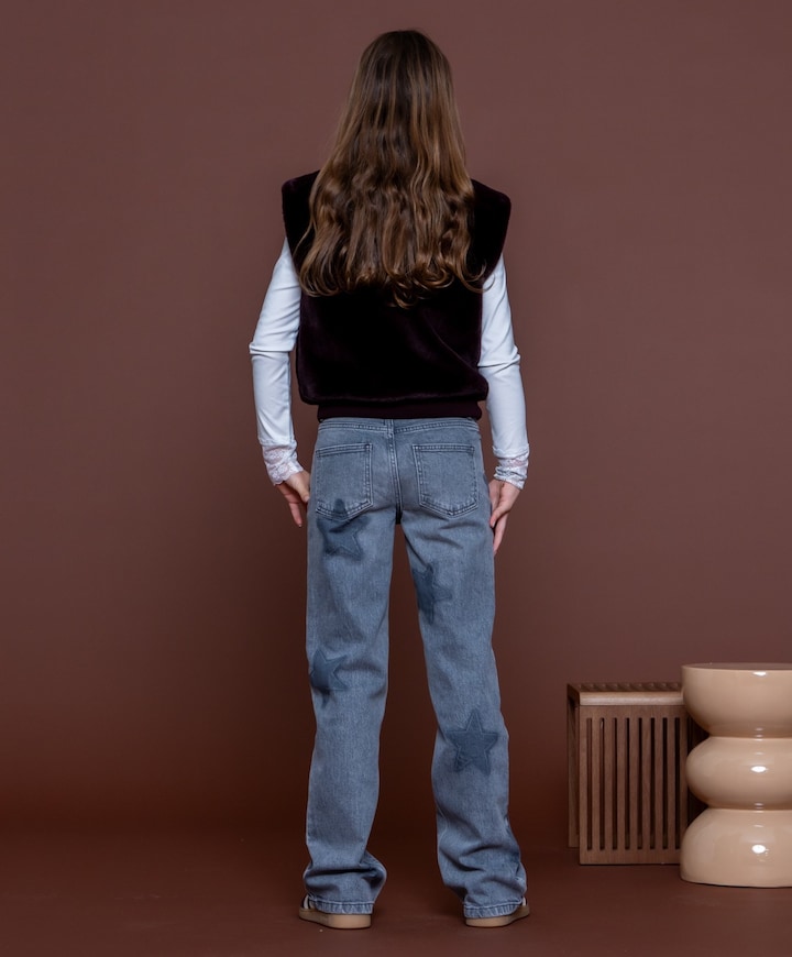wide leg stars meisjes jeans grijs