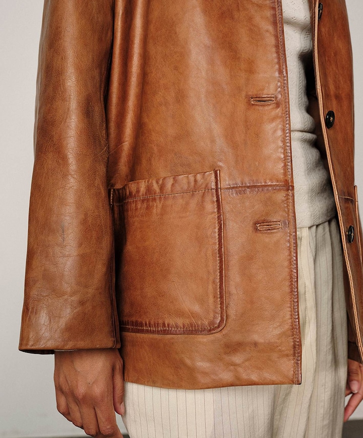 Dames leren jas beige