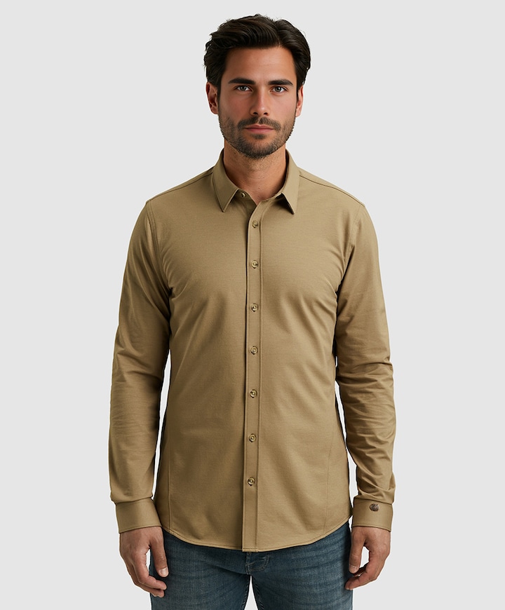 Heren overhemd lange mouw beige