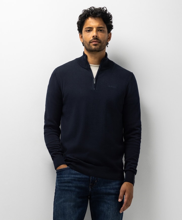 Heren trui met rits blauw