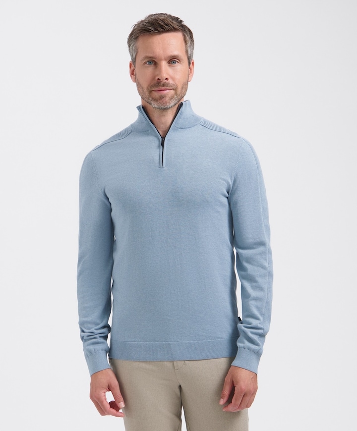 Heren trui met rits blauw
