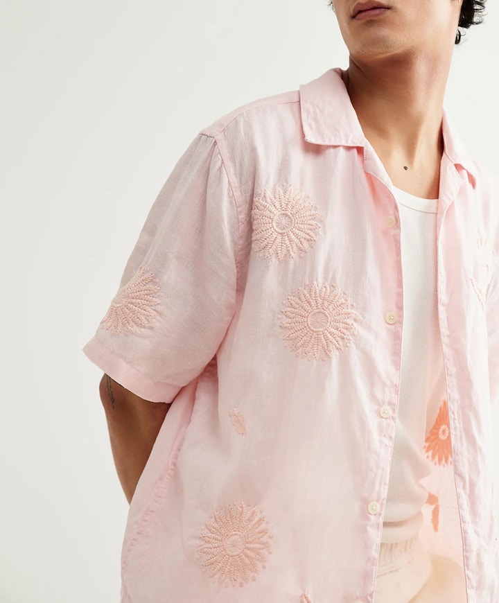 Heren overhemd korte mouw roze