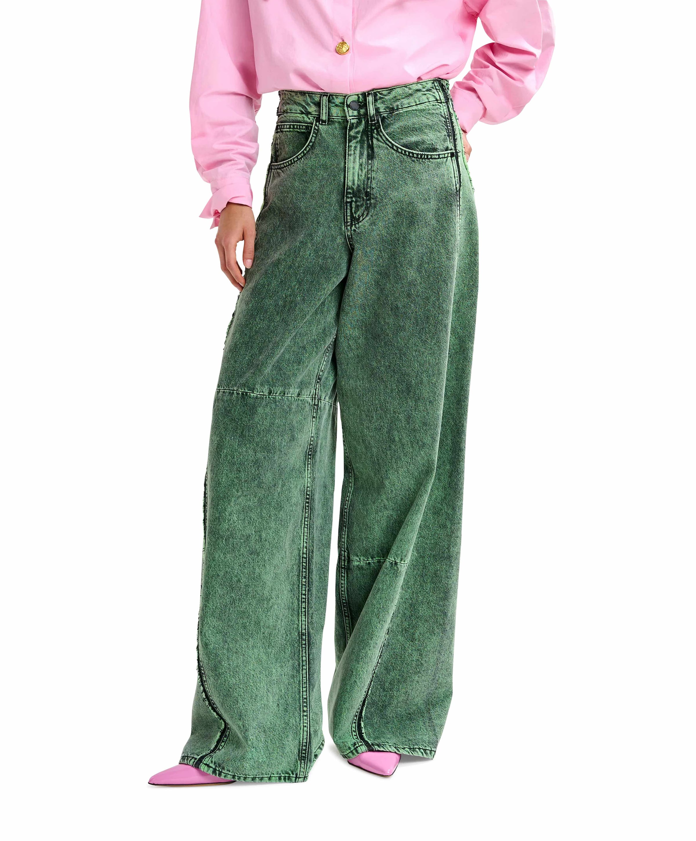 Jip overdye wide leg dames jeans groen