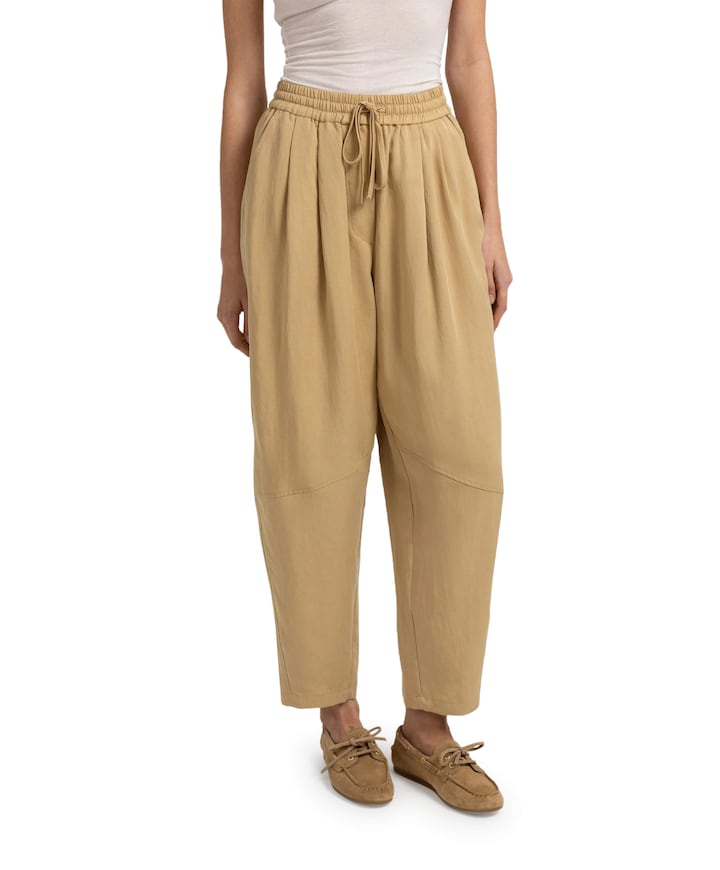 Geweven barrelbroek met elasti dames broek beige