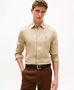 Heren overhemd lange mouw beige