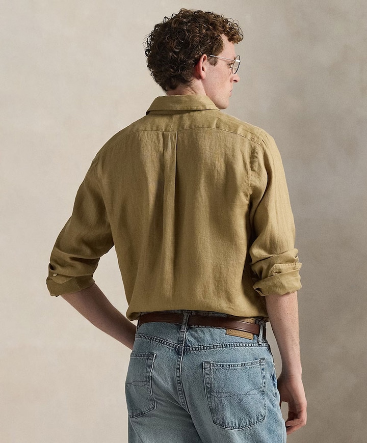 Heren overhemd lange mouw bruin