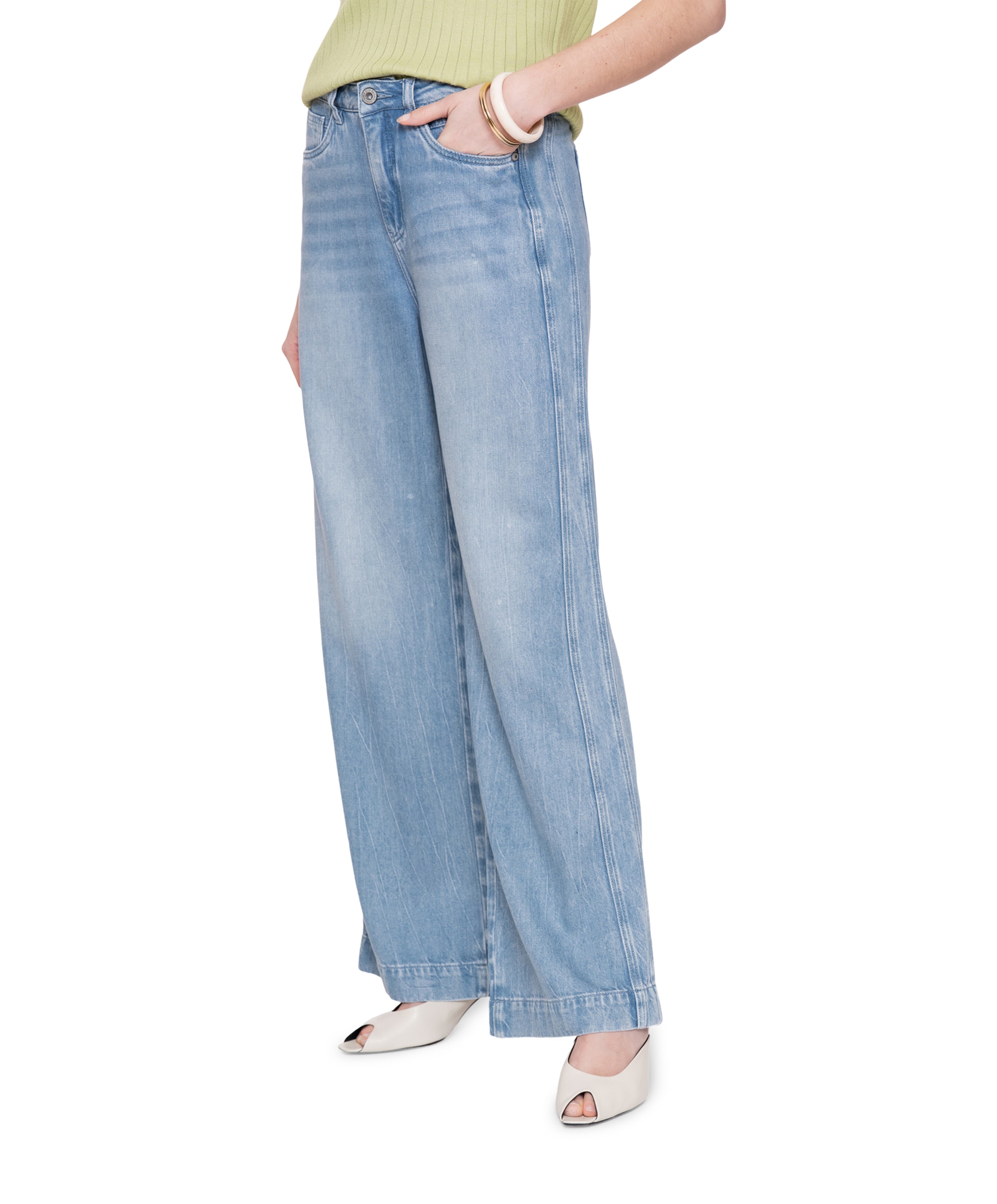 Wide soft wash dames jeans blauw