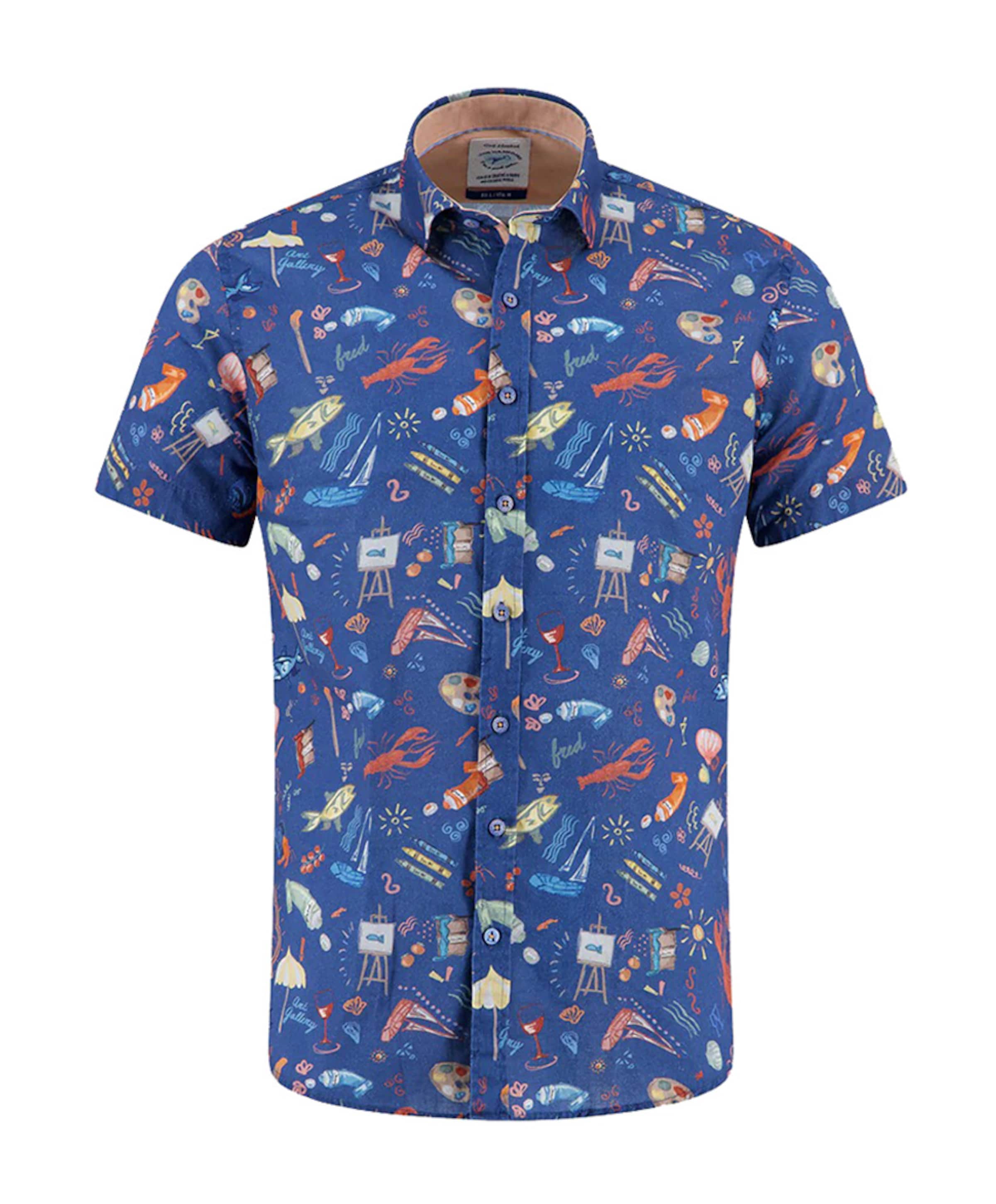 Heren overhemd korte mouw blauw