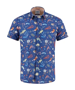 Heren overhemd korte mouw blauw