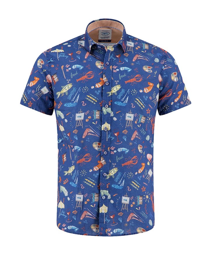 Heren overhemd korte mouw blauw