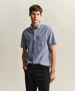 Heren overhemd korte mouw blauw