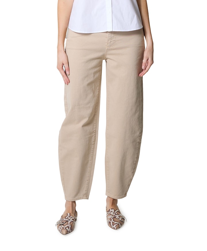 Barrel jeans met naaddetails dames beige