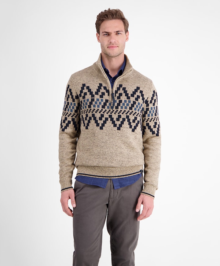 Heren trui met rits beige