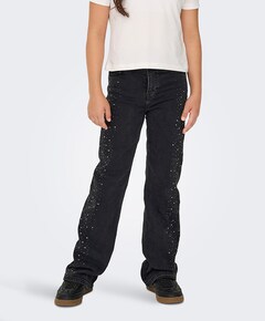 KOGJUICY HW RHINESTONE WIDE LEG DNM meisjes jeans zwart