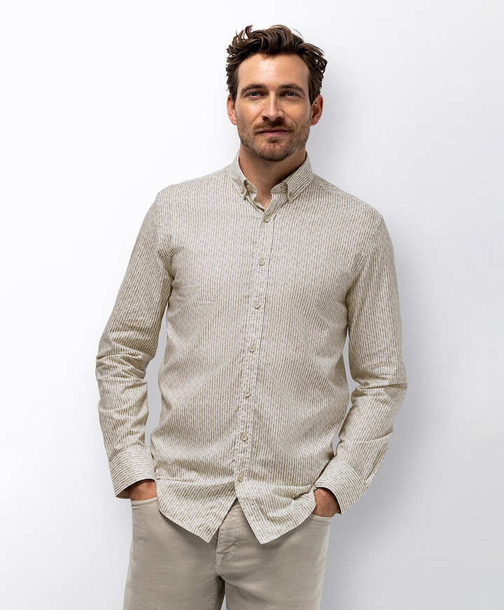 Heren overhemd lange mouw beige